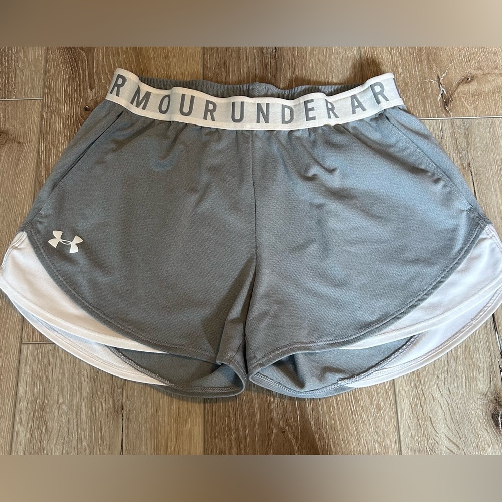 UNDER ARMOUR, Athletic Short, Heather Gray, Elastic Waistband, Size: S